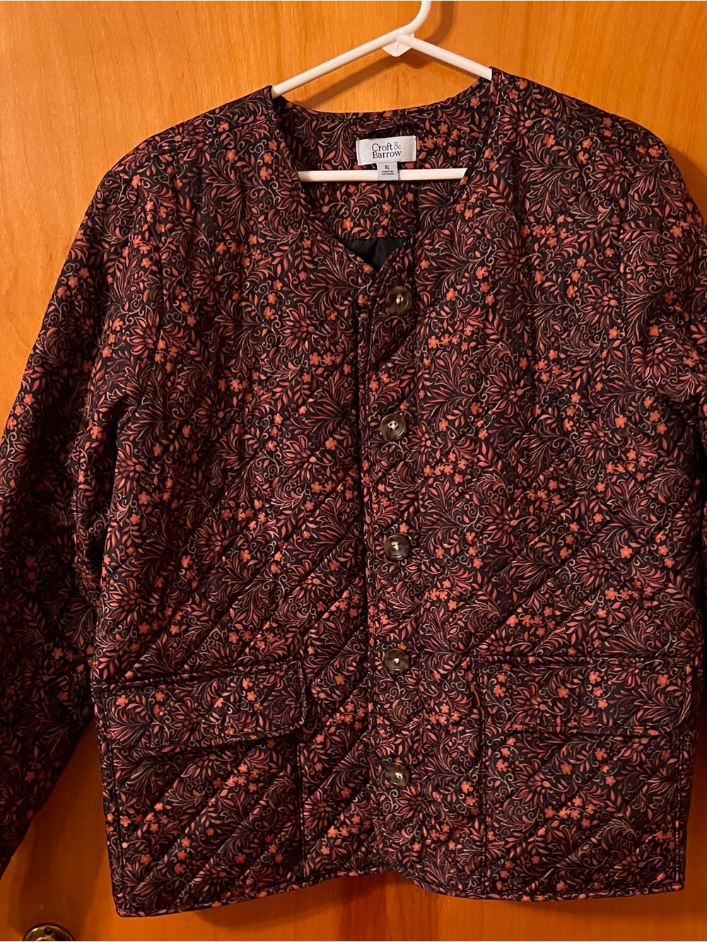 croft & barrow Quilted Floral Puffer Jacket - Black with Rust